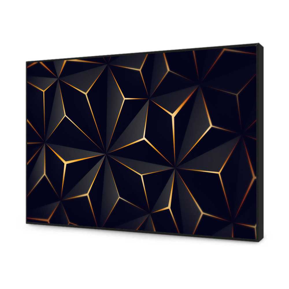 Quadro Decorativo Abstrato Geométrico Tridimencional Preto e Dourado